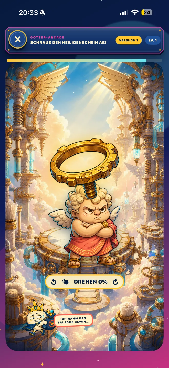 Tiny Gods microgame about unscrewing an angry cherub's halo